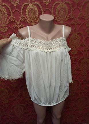 Біла блуза з віскози жата тканина 14 розмір в стилі бохо етностиль