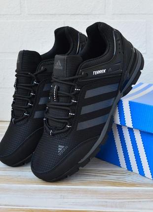 Чоловічі кросівки чорні з сірими смужками adidas terrex black gray адідас, топ модель якість в'єтнам
