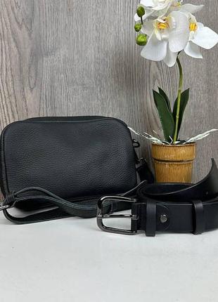 Кожаная женская мини сумочка клатч, маленькая сумка на молнии натуральная кожа черная