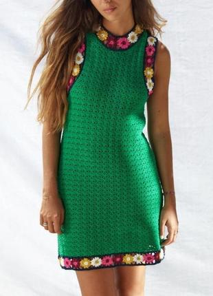 🌿1+1=3 шикарна зелена в'язана сукня в квітках zara, розмір 44 - 46
