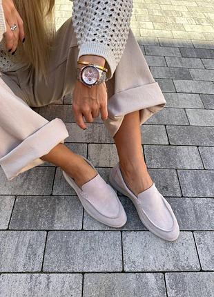 Лофери жіночі замшеві бежевого кольору