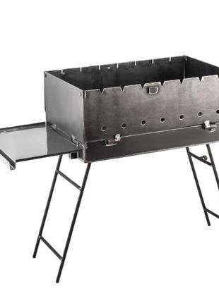 Мангал на 7 шампурів розкладний-чемодан зі столиком з піддувалом, сталь 2 мм