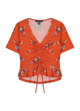 .брендовая оранжевая блузка primark в цветочный принт. размер uk12eur40.