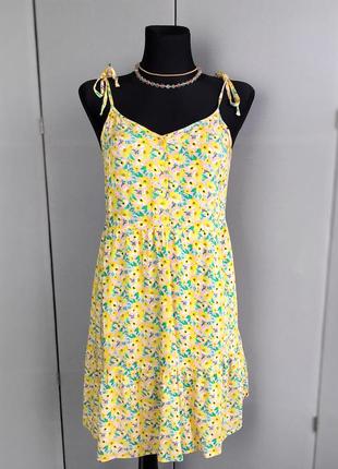 Женское платье короткое жёлтое цветы вискоза размер с м л винтаж ретро стиль женский розовое