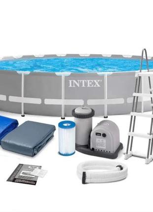 Intex бассейн каркасный  26732 549-122 см, насос 220v, 5 687 л/ч, объем воды - 24311л, лестница, тент,