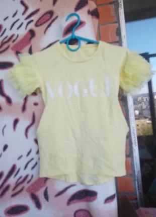 Стильная футболка удлиненная футболочка блузка пышный рукав футболка-туника девочке