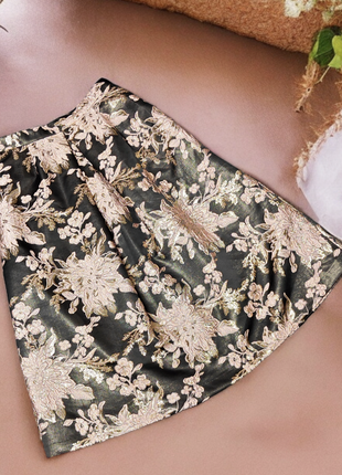 Шикарная нарядная юбка из парчи с карманами miss selfridge принт цветы этикетка