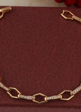 Браслет xuping jewelry шестигранные и длинные звенья пять с камнями 18 см 7 мм золотистый