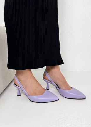 Лавандовые сиреневые женские слингбеки туфли с открытой пяткой на каблуке из натуральной кожи кожаные слингбеки туфли с открытой пяточкой