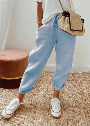 Брюки льняные цвет: белый, хаки, черный, голубой, беж