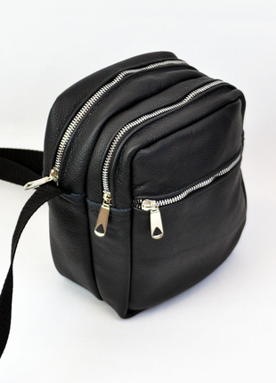 Качественная мужская сумка - мессенджер из натуральной кожи на 4 кармана с серебряной молнией ws79614