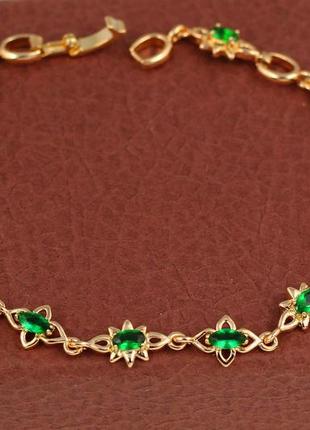 Браслет xuping jewelry солнышки с зелеными камнями по всей длине 20,5 см 7 мм золотистый