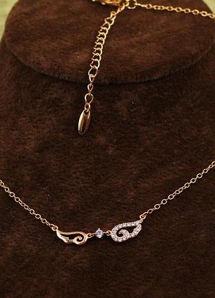 Набор  xuping jewelry цепь с кулоном два крыла 45 см добор 5 см золотистый