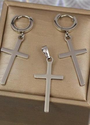 Набор xuping jewelry серьги  с кулоном крестики 5 см серебристый