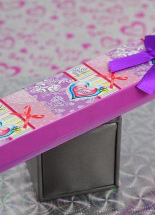 Подарочная коробочка фиолетовая с тремя бантиками для цепи и браслета р 21см 4см высота 2 см