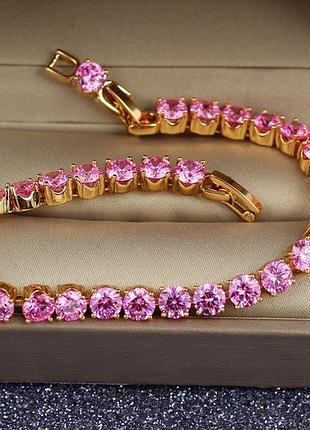 Браслет xuping jewelry с крупными розовыми камнями по всей длине 19 см  6 мм золотистый