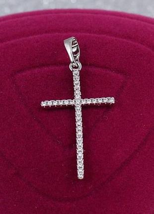 Крестик xuping jewelry тонкий ровные края 2.7 см с фианитами серебристый