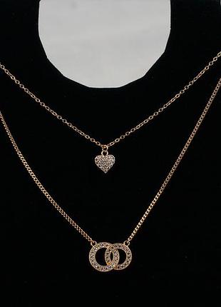 Набор  двойная цепь xuping jewelry шанель с сердечком 45 см с добором 5 см золотистый