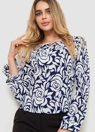 Блуза з принтом, колір біло-синій, 186r400
