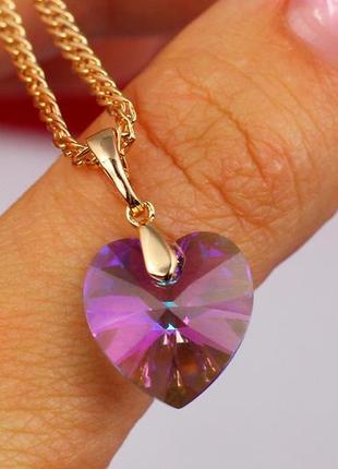Кулон xuping jewelry сваровски сердечко хамелеон розовое 1,5 см золотистый