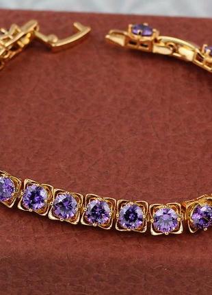 Браслет xuping jewelry с фиолетовыми камнями по всей длине 17 см  6 мм золотистый
