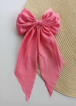 Розовый коралловый бант заколка для волос бантик для фотосессии шелковый