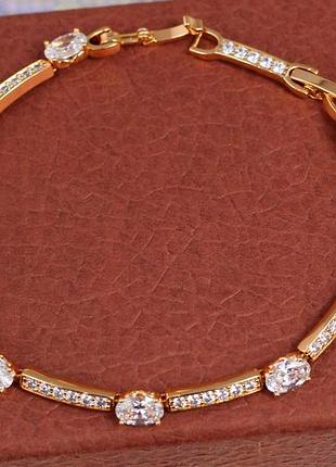 Браслет xuping jewelry доріжки з білими овальними каменями 18 см 5 мм золотистий