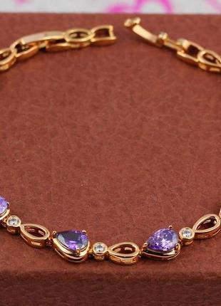 Браслет xuping jewelry летний дождик с фиолетовыми камнями 17 см 6 мм золотистый