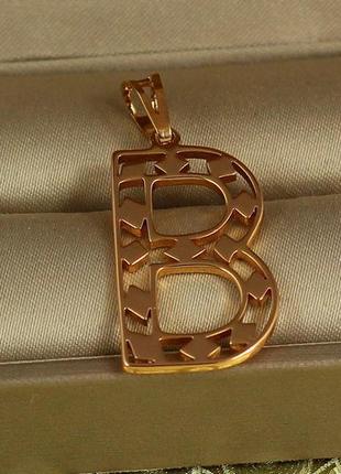 Кулон xuping jewelry буква в з ромбічним візерунком 2,7 см золотистий