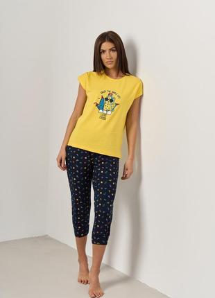 Женская пижама футболка с капри - кактусы