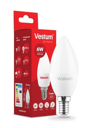 Світлодіодна лампа vestum c37 6w 4100k 220v e14 1-vs-1303
