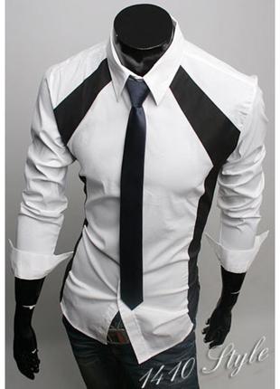 Мужская рубашка/рубашка с черными вставками