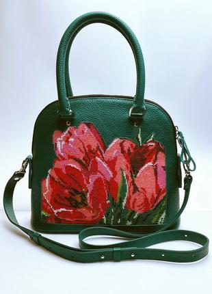 Сумка с цветами, сумка с вышивкой, вышитая сумка, кожаная сумка