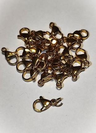 Карабин "лобстер" 12 мм (gold) из нержавеющей стали, 1 шт