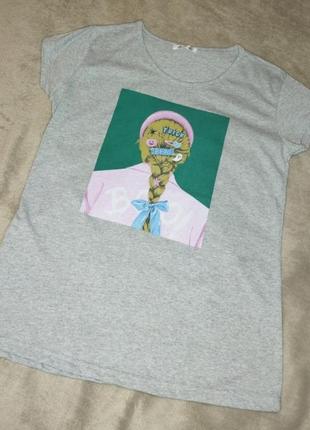 Женская серая коттоновая футболка с накатом xl