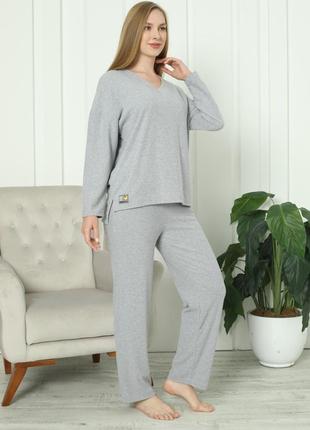 Женский комплект с широкими штанами - светло серый