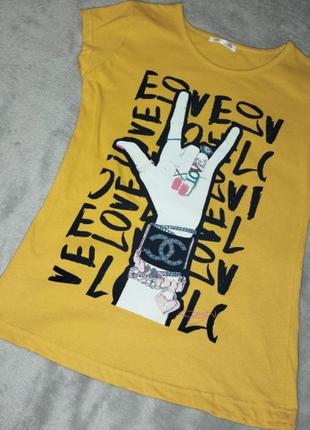 Женская желтая коттоновая футболка с накатом s
