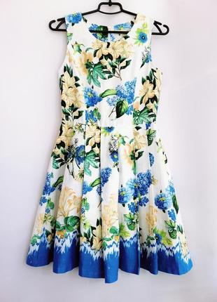 Платье женское белое синее цветочный принт короткое