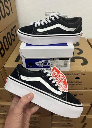 Розкішні жіночі кеди на платформі vans old skool platform black white чорно-білі