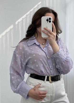 Прозрачная блуза с горошками под винтаж, рубашка в объемный горох с винтажной фурнитурой