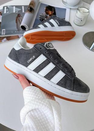 Стильные женские кроссовки adidas campus 00s dark grey white gum тёмно-серые