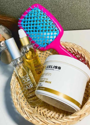 Набір для волосся luxliss keratin (маска 400 мл + олія 50 мл + спрей 50 мл)
