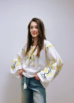 Колоритна блуза вишиванка, українська вишиванка, етно сорочка з вишивкою
