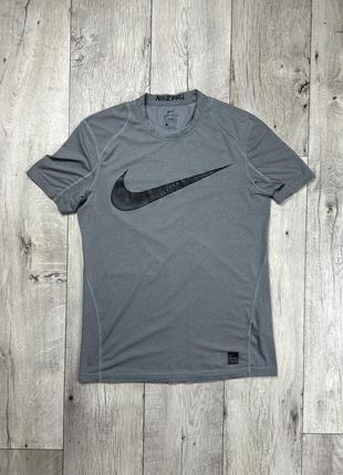 Nike pro dri-fit футболка m размер спортивная серая с лого оригинал