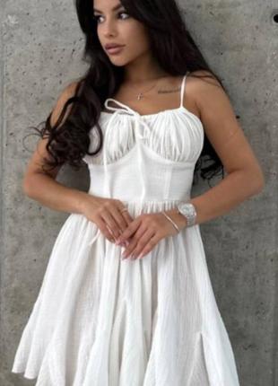 Муслінова сукня міні в стилі корсету, неймовірна ніжна сукня із натуральної тканини