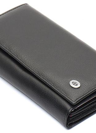 Чорний шкіряний гаманець з великою монетницею і блоком для карт st leather st246