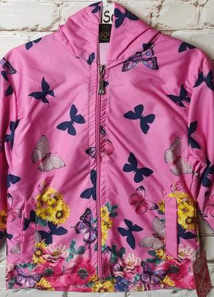 Ветровка красивая розовая детская курточка else бабочки 80 см турция ff