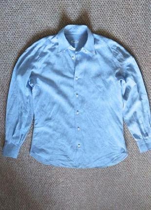 Рубашка мужская тонкий 100% лен, голубая, без нюансов, р. l kiton оригинал