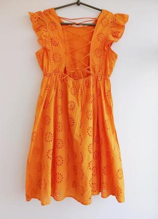 Платье женское оранжевое мини прошва5 фото