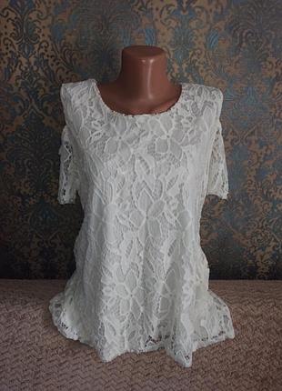 Белая блуза кружево р.44 /46 блузка футболка
